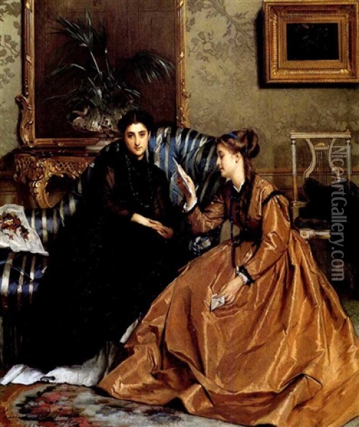 La Lettre De Consolation Oil Painting - Gustave Leonhard de Jonghe