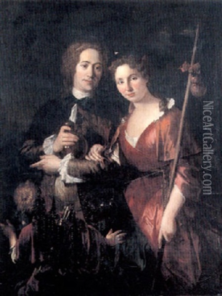 Portrait Du Regent Et De Madame De Parabere (?) Oil Painting - Jean-Baptiste Santerre