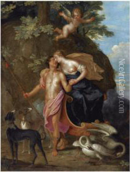 Venus And Adonis Oil Painting - Balthasar Beschey