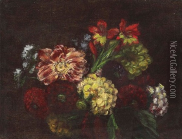 Fleurs, Dahlias, Glaieuls Oil Painting - Henri Fantin-Latour