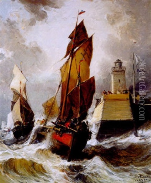 Sortie Du Port Par Gros Temps Oil Painting - Jules Achille Noel