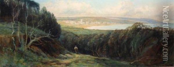 Lone Figure In Open Landscape Oil Painting - John Fullwood