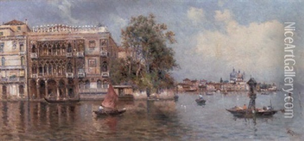 A Venetian Lagoon Oil Painting - Antonio Maria de Reyna Manescau