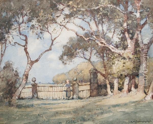 The Manor Gates, Harlyn Bay Oil Painting - Albert Moulton Foweraker