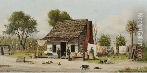 Rustic Cabin Scene Oil Painting - William Aiken Walker