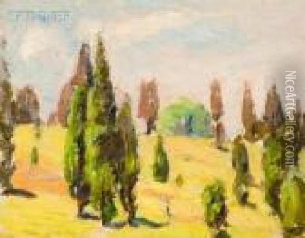 Two Views: Poplar Trees Oil Painting - Robert Henry Logan
