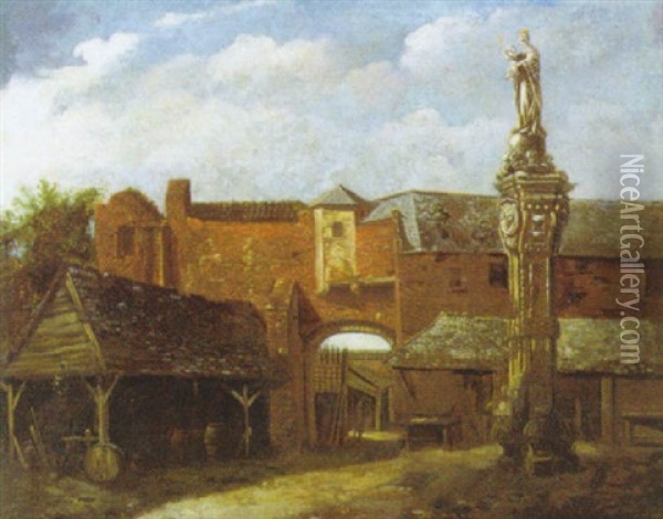 De Oude Vismarkt Te Antwerpen Oil Painting - Henri de Braekeleer