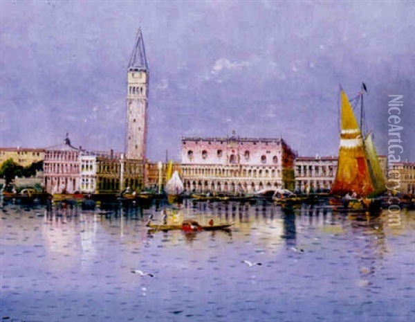 Venedig, Blick Vom Canal Grande Auf Dogenpalast Und Piazetta Mit Campanile Oil Painting - Georg Fischhof