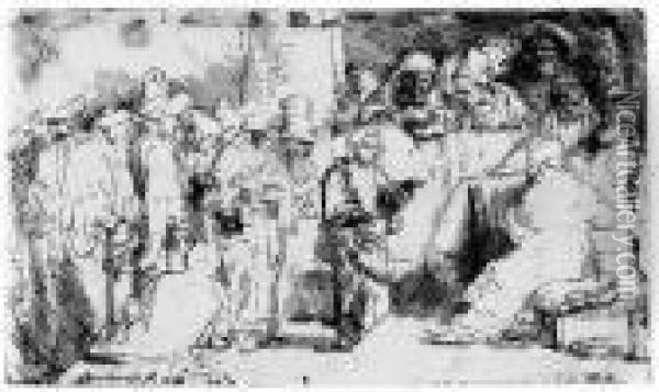 Christ Disputing With The Doctors: A Sketch Oil Painting - Rembrandt Van Rijn