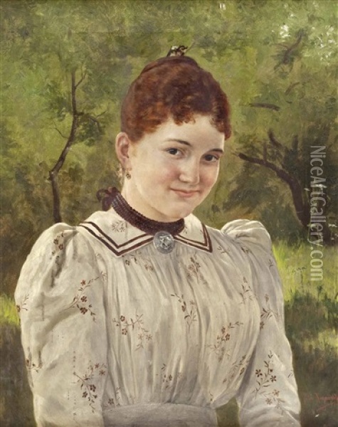Portrat Einer Jungen Frau Vor Waldlandschaft Oil Painting - Eduard Kasparides