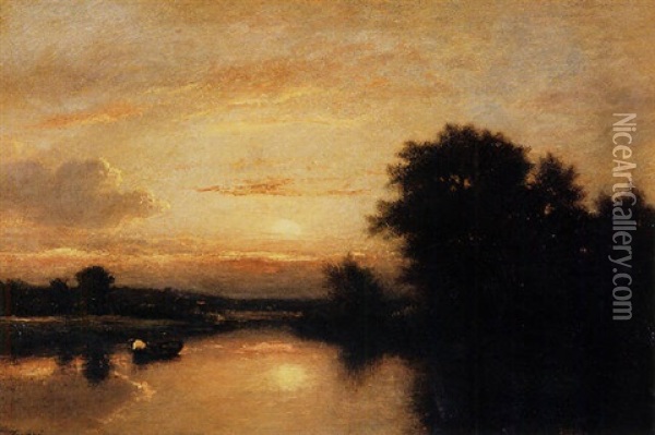 Sunset Oil Painting - Jules Dupre