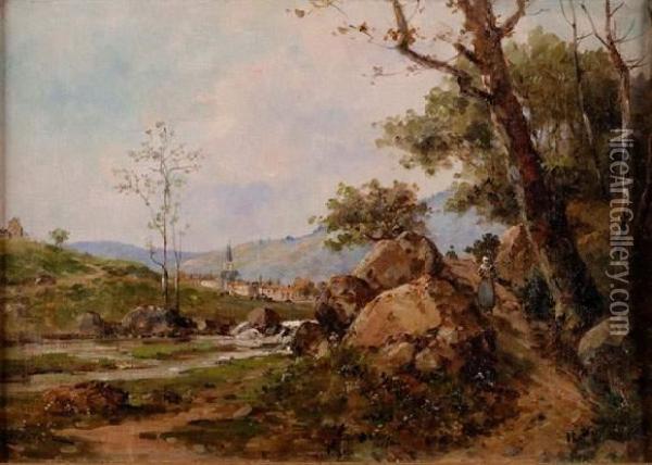 Promeneuse Dans Un Paysage De Montagne Oil Painting - Gustave Mascart