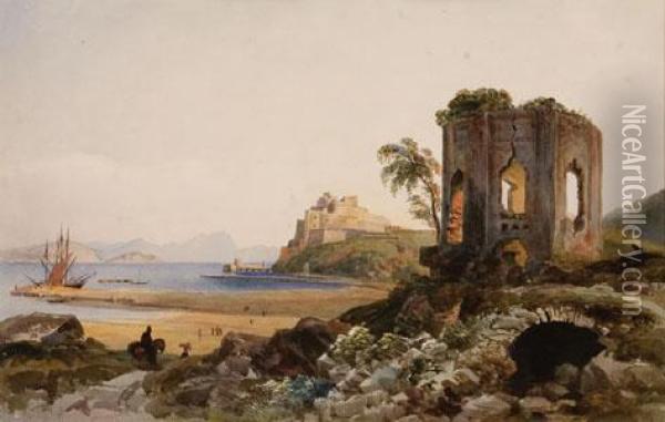 Castello Di Baia Con Il Tempio Di Venere Oil Painting - Edward Cheney