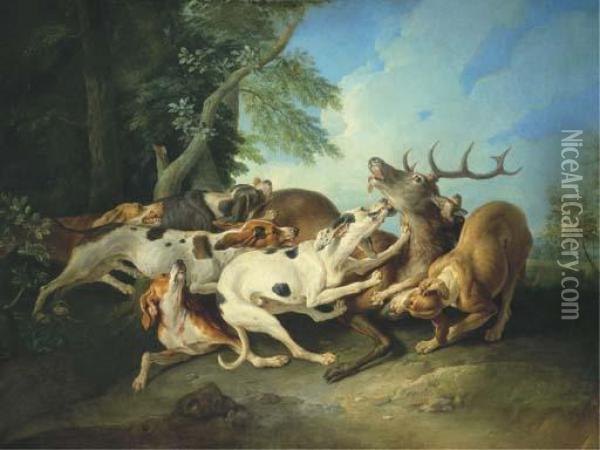 Cerf Aux Abois Oil Painting - Alexandre-Francois Desportes