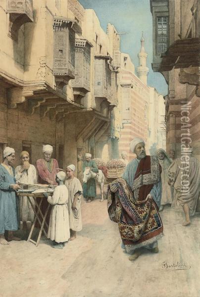 Selling Rugs In A Cairo Market Oil Painting - Frederico Bartolini