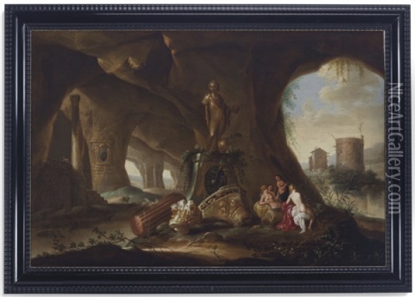Nymphs In A Grotto (two Works) Oil Painting - Abraham van Cuylenborch