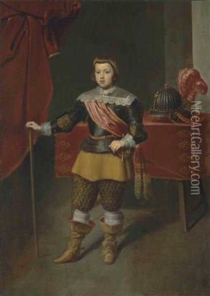 Portrait Of The Infante Baltasar Carlos (1629-1646), Son Of King Philip Iv Of Spain And His Wife Isabella Of Bourbon, Full-length, In Armour With A Red Sash Oil Painting - Diego Velazquez