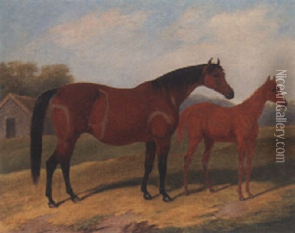 A Mare And A Foal Oil Painting - Edith Corbet