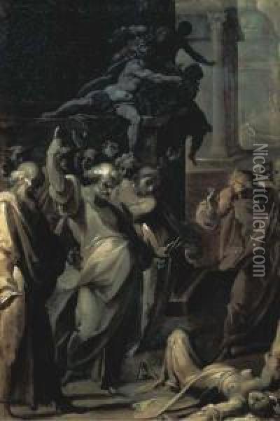 The Death Of Ananias And Saphira Oil Painting - Cristoforo Pomarancio (Roncalli)
