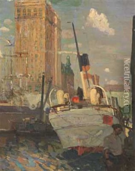 Havneparti Oil Painting - Henry Reuterdahl