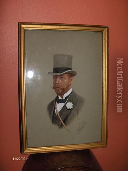 Portrait Of King George V, Head And Shoulders, Wearing Grey Top Hat Oil Painting - Cecil E.L. Cutler