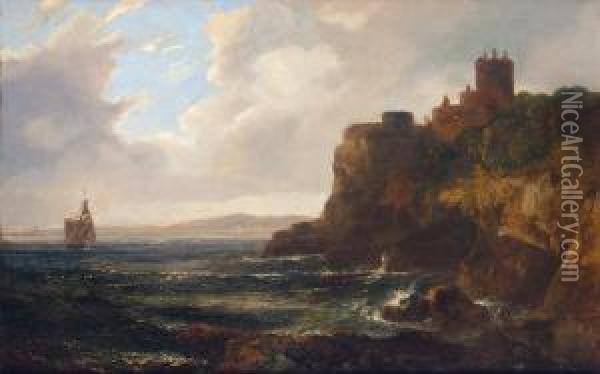 Ravenscraig Castle From The Shore With Kirkcaldy In The 

 Distance Oil Painting - John, Rev. Thomson Of Duddingston