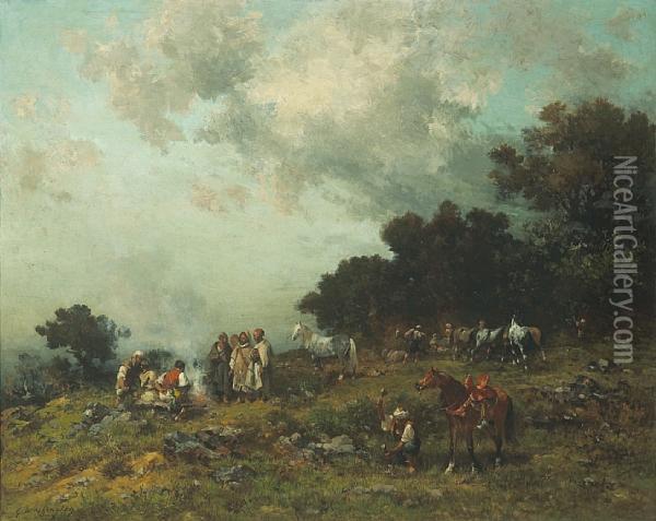 Arab Horses Oil Painting - Georges Washington