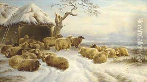 Sheep in a winter landscape Oil Painting - Charles Jones