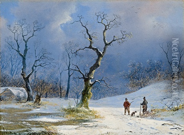 Jager Im Winter Oil Painting - Remigius Adrianus van Haanen