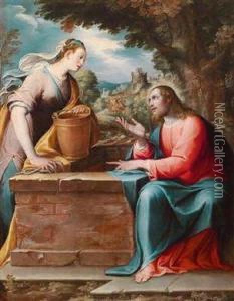 Christusund Die Samariterin Am Brunnen Oil Painting - Camillo Procaccini