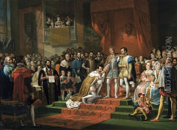 L'abdication De Charles Quint En 1555 (1836) Oil Painting - Joseph Paelinck
