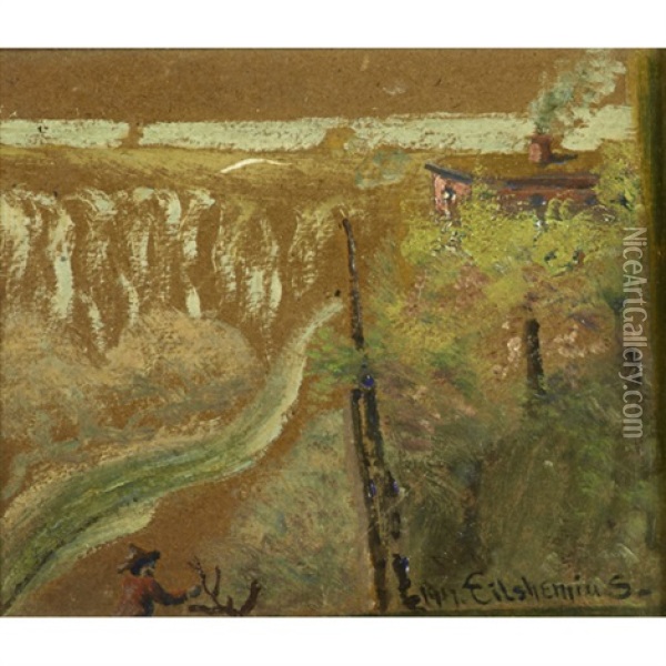 A Figure In A Landscape Oil Painting - Louis Michel Elshemius