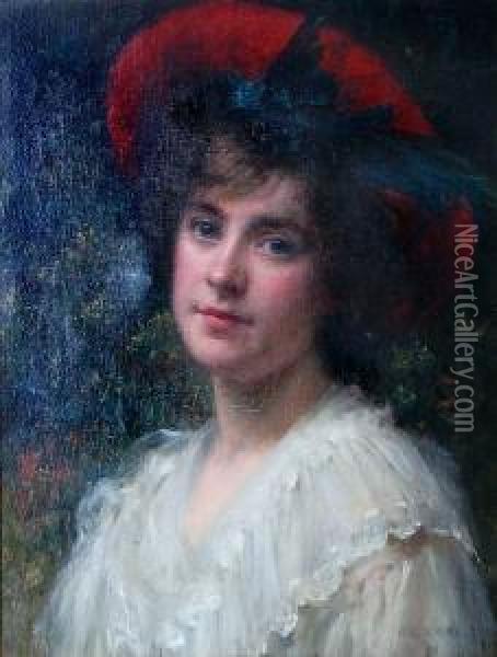 Portrait Of A Girl Wearing A Red Hat Oil Painting - Robert Edward Morrison