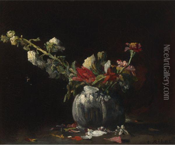 Still Life With Flowers Oil Painting - Theodule Augustine Ribot