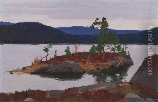 Lac Nissedal (telemark) Norvege Oil Painting - Clarence Alphonse Gagnon