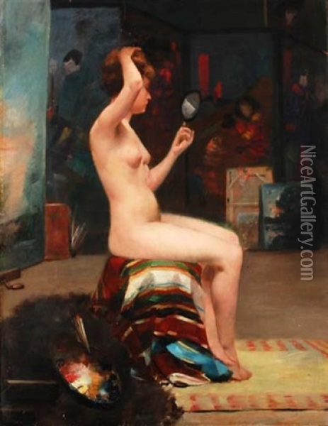 Sitzender Weiblicher Akt Im Atelier Oil Painting - Edouard (John) Menta