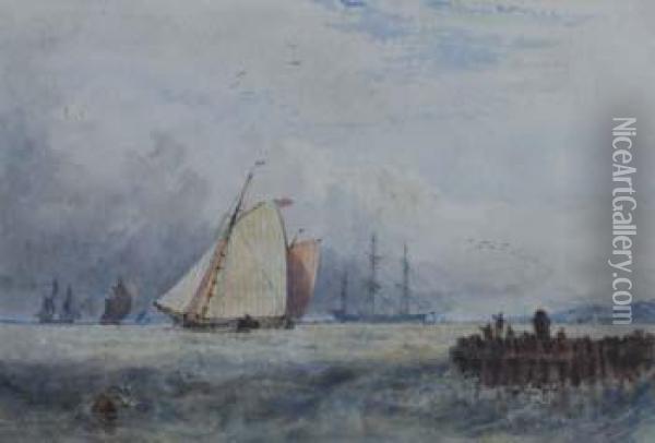 Seascape With Shipping Oil Painting - Joseph Murray Ince