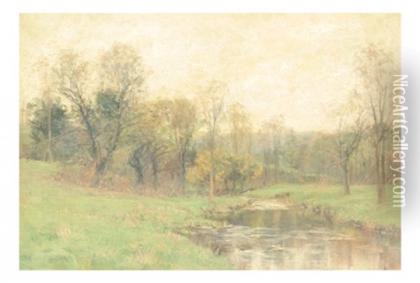 Autumn River Landscape Oil Painting - Olive Parker Black