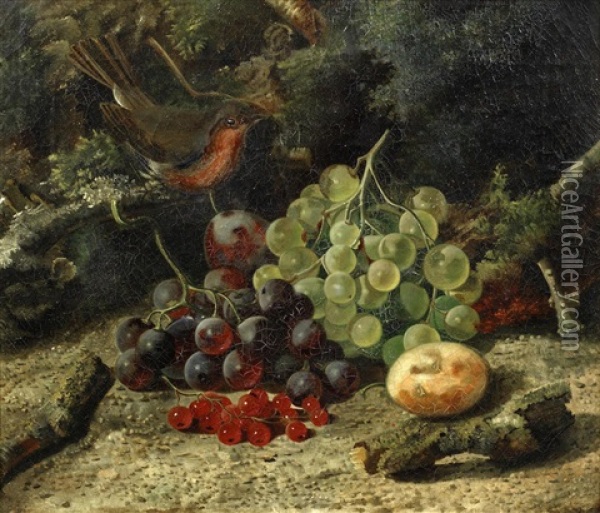 Still Life Of Fruit And Birds (a Pair) Oil Painting - William Duffield