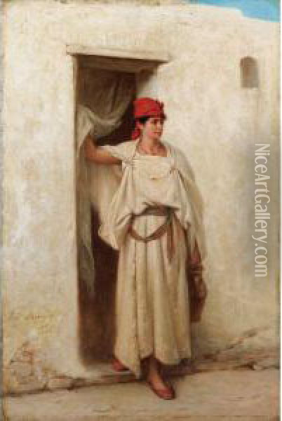 Femme Attendant Le Porteur D'eau Oil Painting - Jean Raymond Hippolyte Lazerges
