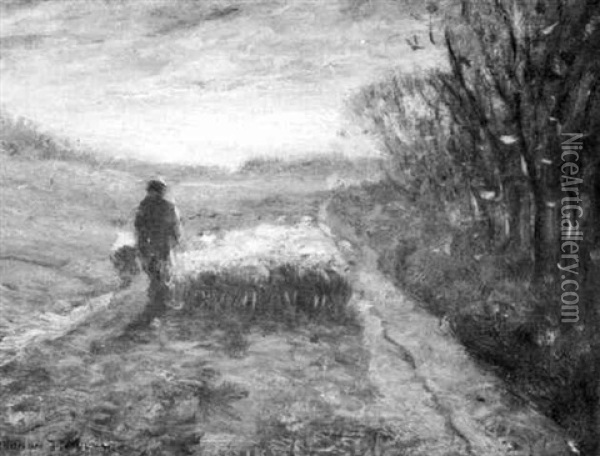 Shepherd With Flock Oil Painting - Addison Thomas Millar