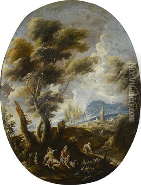 A Capriccio Landscape With A Storm Threatening Oil Painting - Antonio Francesco Peruzzini