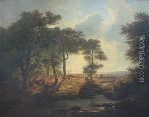 Romantische Landschaft Mit Hirschen An Einem Teich Oil Painting - Christian Ernst Bernhard Morgenstern