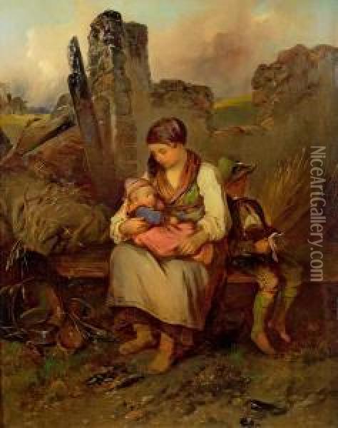 Rastende Mutter Mit Kindern Oil Painting - Johann Matthias Ranftl
