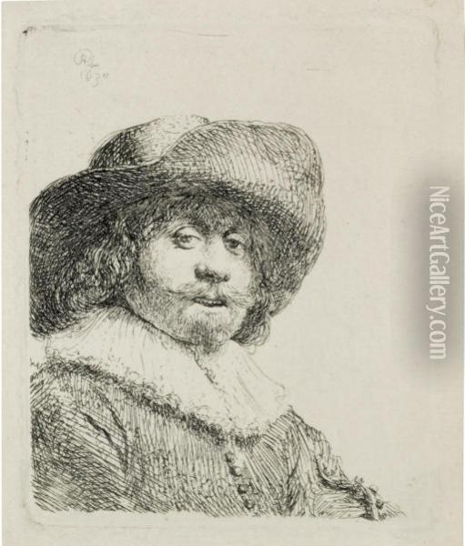 A Man In A Broad-brimmed Hat (b., Holl. 311; H. 158) Oil Painting - Rembrandt Van Rijn
