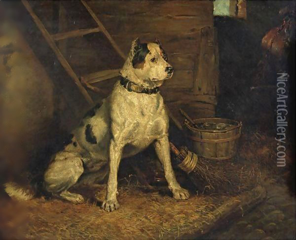 A Dog In A Stable Oil Painting - Landseer, Sir Edwin