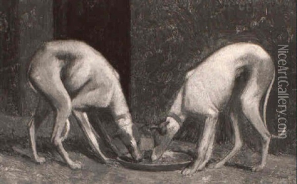 Deux Levriers Mangeant Dans Une Assiette Oil Painting - Jean-Leon Gerome