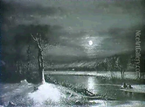 Skating By Moonlight Oil Painting - Clinton Loveridge
