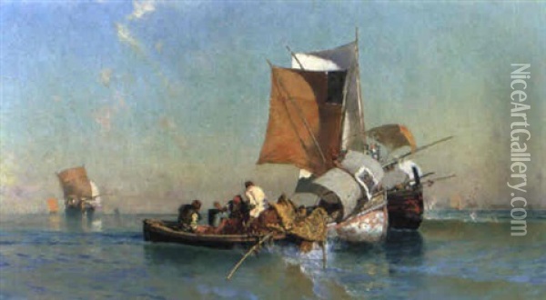 Marina Con Barche E Pescatori Oil Painting - Eduardo Dalbono