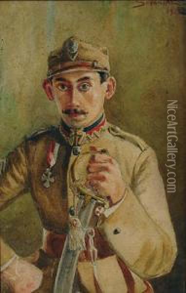 Portret Oficera(wladyslaw M. Bechowski) Oil Painting - Michal A. Sozanski